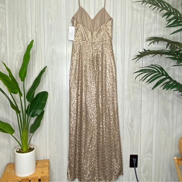 NEW Amsale Samantha Spaghetti Strap V Neck Sequin Gown BHLDN size 6 NWT - Picture 3 of 13